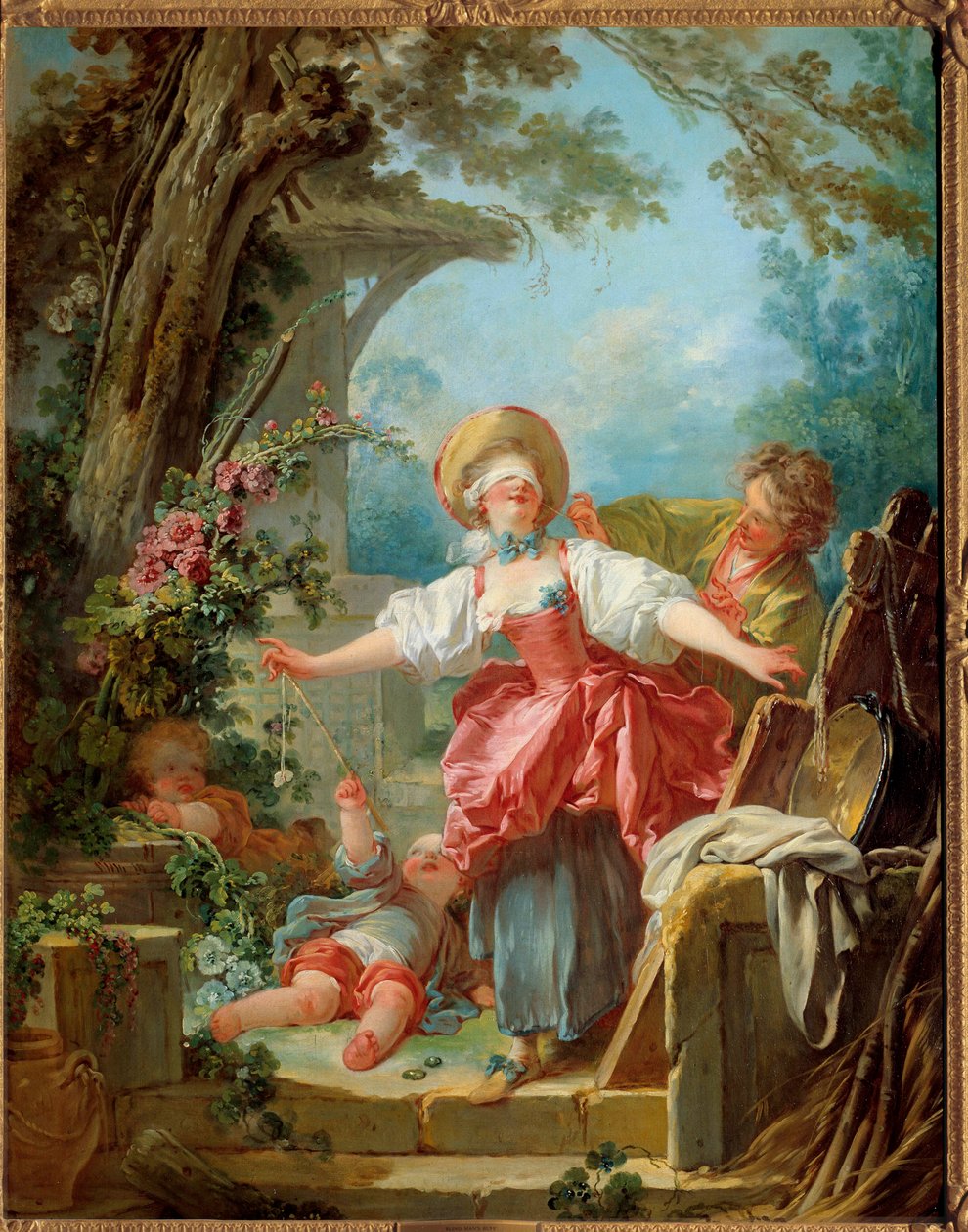 Oynayan ve oynayan iki genç insan. Jean Honore Fragonard (1732-1806) 1751 tarafından boyama by Jean Honore Fragonard