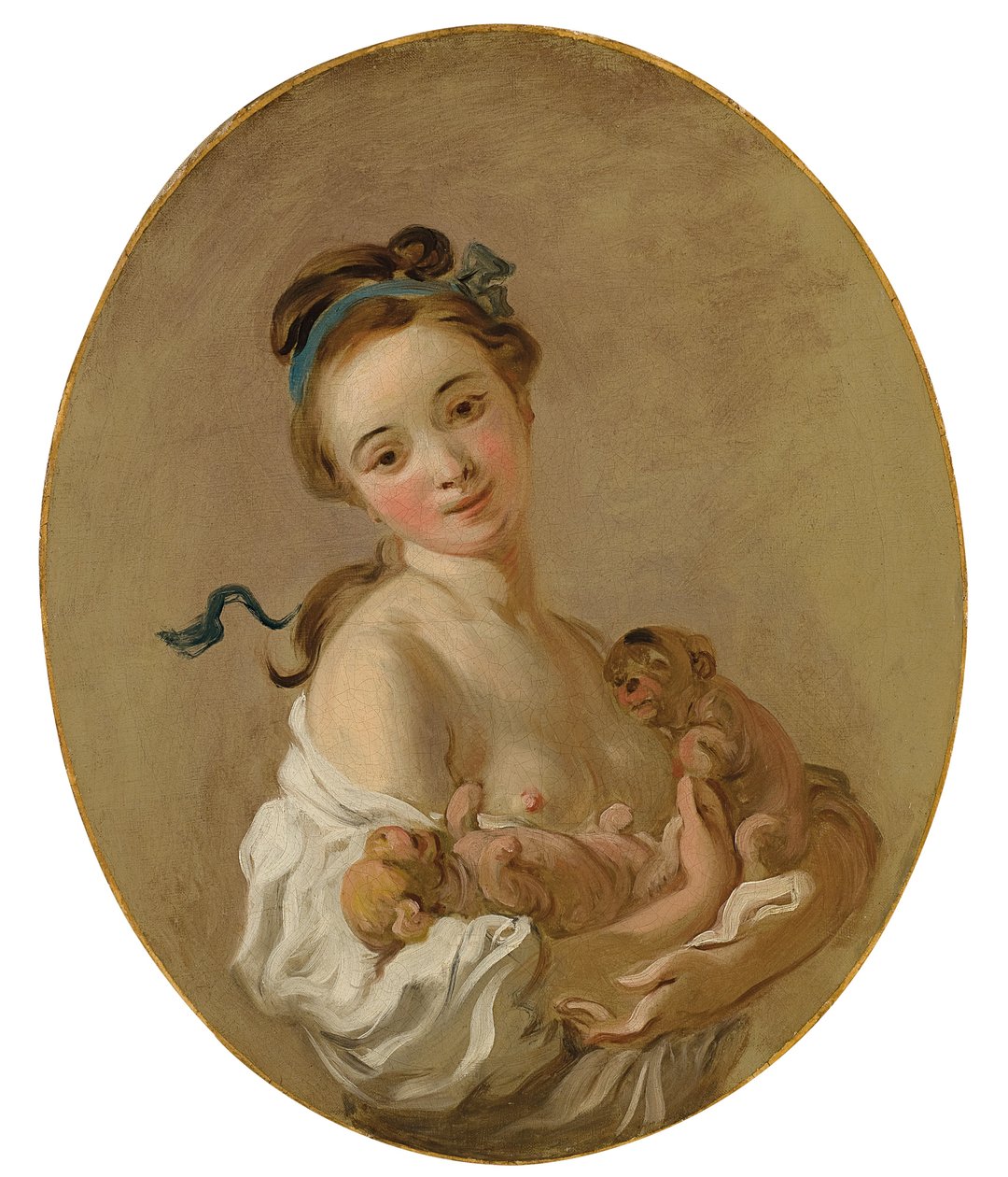İki Yavru Tutarak Genç Kız, 1770 dolayları by Jean Honore Fragonard