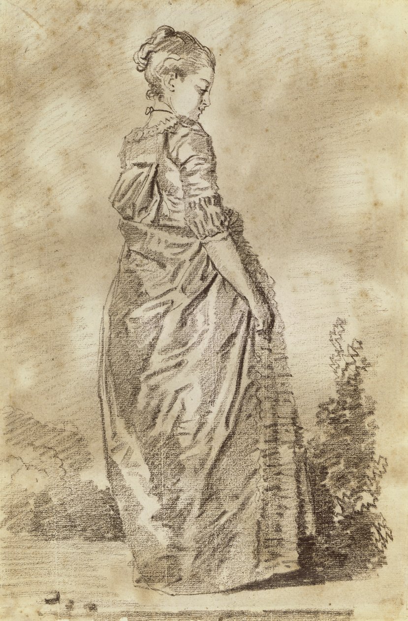 Yürüyen genç kadın (kağıt üzerinde kırmızı tebeşir) by Jean Honore Fragonard