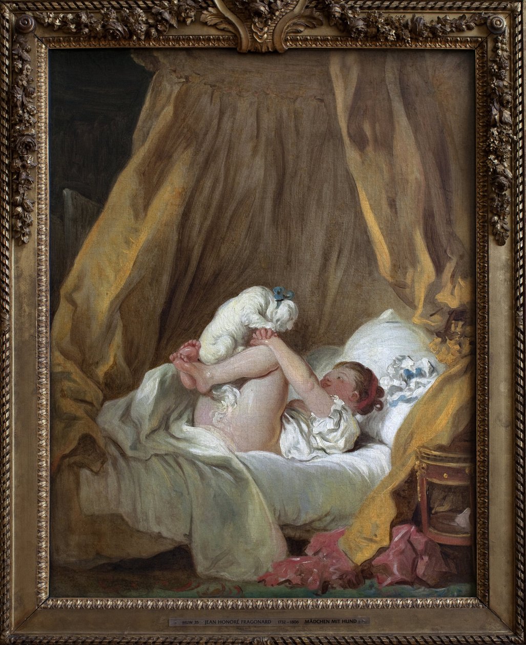 Köpekli genç kız. Jean Honore Fragonard (1732-1806), tuval üzerine yağlı boya tablosu by Jean Honore Fragonard