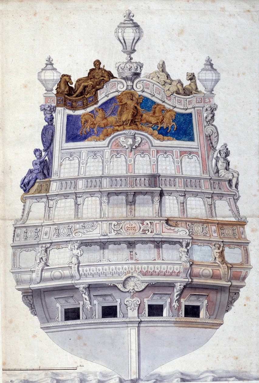 Geminin kıç dekorasyonu Le Soleil Royal”” Jean I Berain (1640-1711) Sun Suluboya. 0,6x0,4 m Paris, Louvre Müzesi by Jean I  Berain