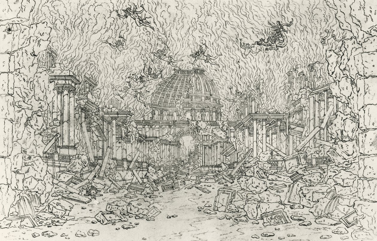 Binanın yıkımı, Jean Berain (1640-1711), Armide için, Jean-Baptiste Lully (1632-1687), Fransa by Jean I  Berain