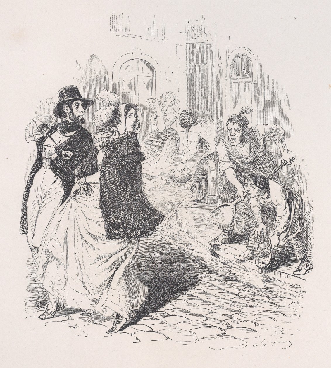 Sadece her yerde su muslukları, her şekilde sulama kapları, her boyutta kürek ve tencere var..., 1843. by Jean Ignace Isidore Gérard
