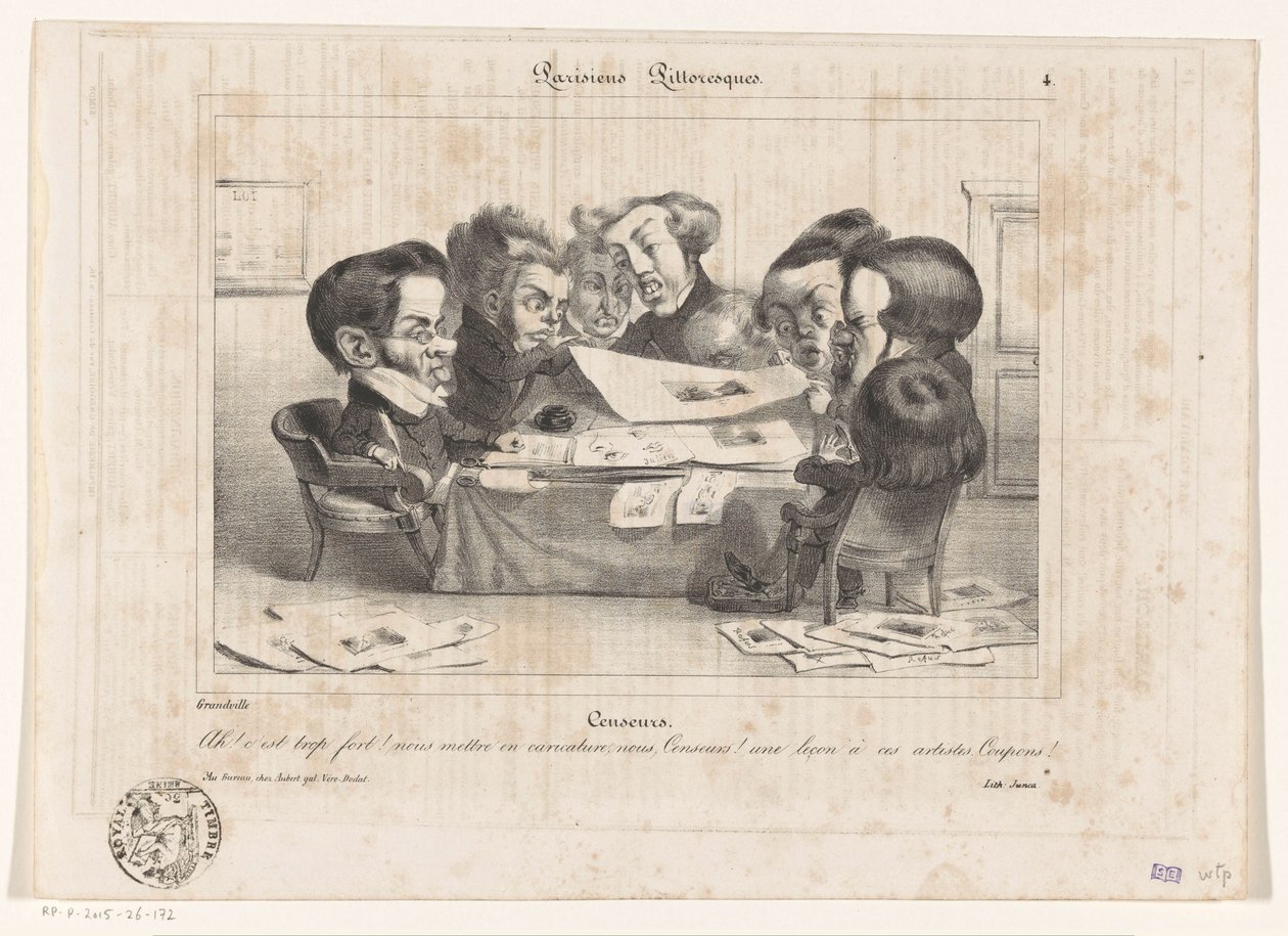 Fransız sansürcülerinin karikatürü Censeurs (nesne üzerine başlık) Parisiens Pittoresques (nesne üzerine seri başlığı) by Jean Ignace Isidore Gérard Grandville
