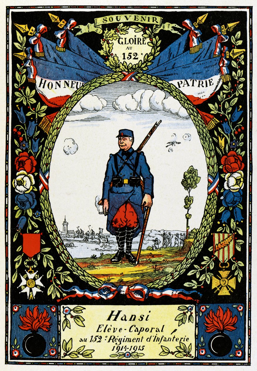 L'alsace Heureé; Hansi, 152. piyade alayında öğrenci onbaşı; by Jean Jacques (1873 1951) Waltz