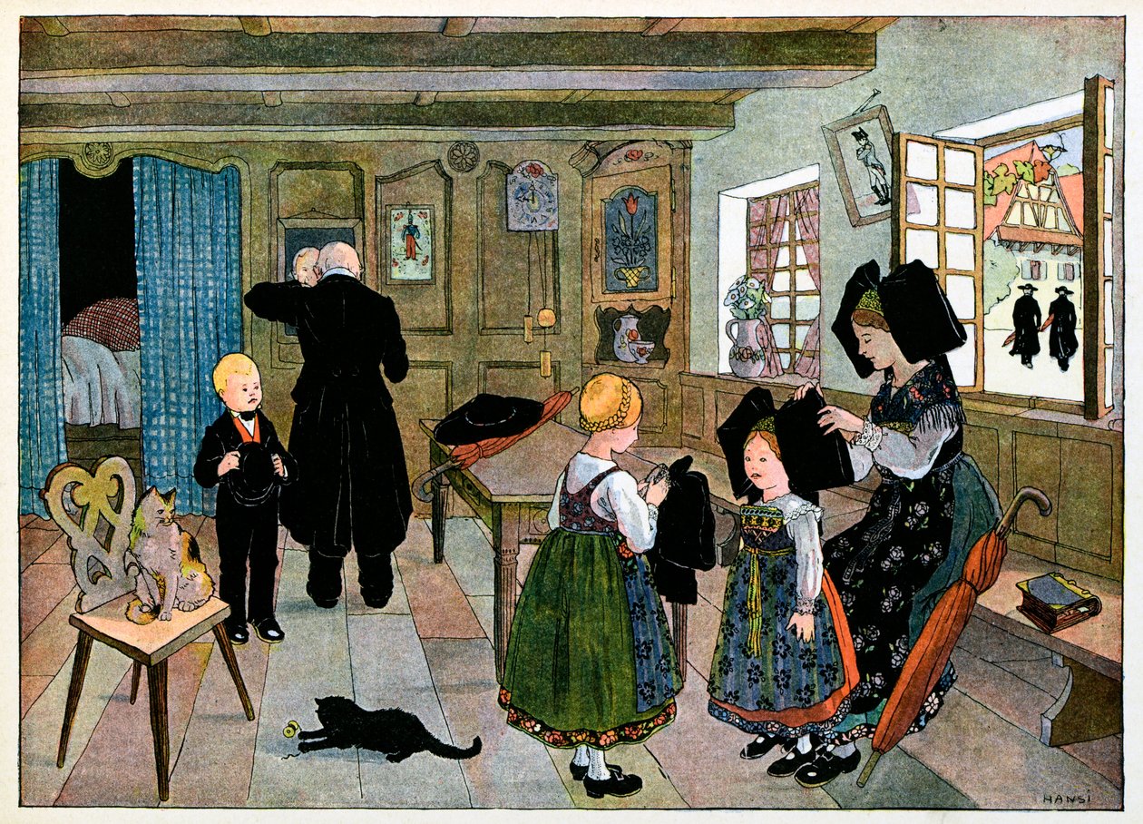 Köyüm, unutmayanlar: Pazar sabahı, kiliseye hazırlık; by Jean Jacques (1873 1951) Waltz