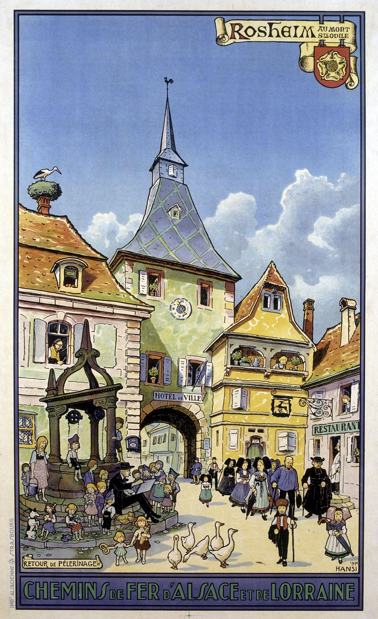 Mont Sainte Odile'den Rosheim'a hac dönüşü - Alsace ve Lorraine demiryolları posteri, Hansi tarafından by Jean Jacques (1873 1951) Waltz