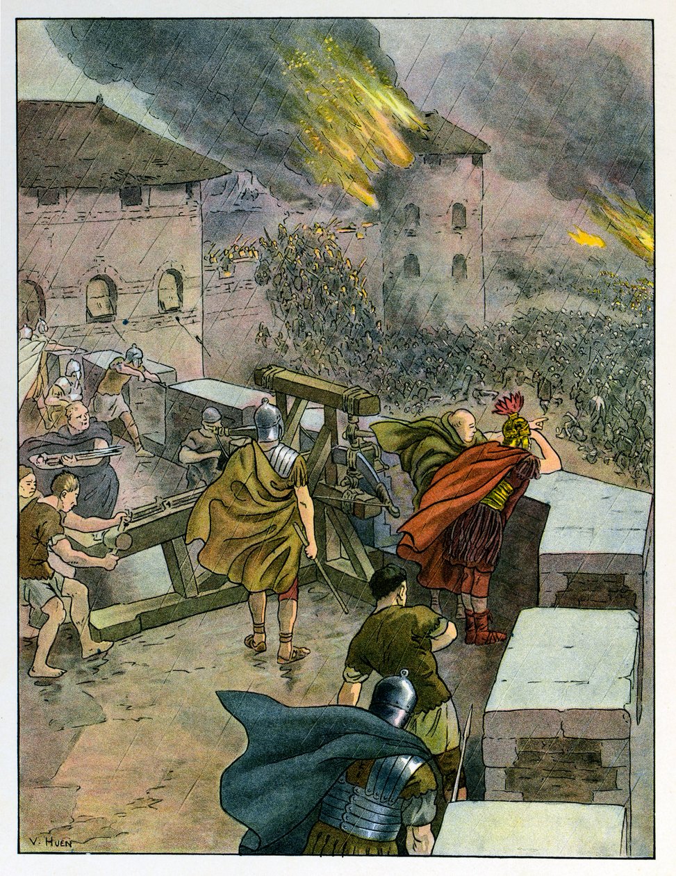 Alsace'nin hikayesi çocuklara; Roma egemenliğinin sonu, Romalılar şehirleri Frank işgalcilerine karşı savunurlar; by Jean Jacques (1873 1951) Waltz