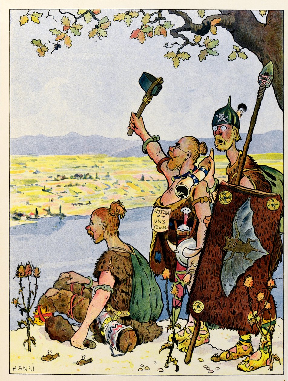 Alsas'ın hikayesi çocuklara anlatıyor; Les Germains, Ren'in diğer tarafında Alsace'yi görüyor; by Jean Jacques (1873 1951) Waltz