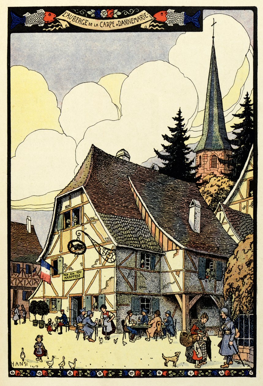 Üç renkli cennet; Dannemarie 1917'de Auberge de la sazan by Jean Jacques (1873 1951) Waltz