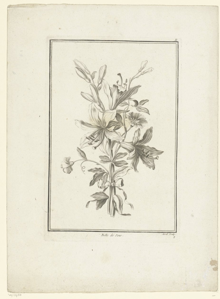 zambak ile buket Belle de Jour (nesnedeki başlık) IIe Cahier de Bouquets (dizi adı) by Jean Jacques Avril (I)