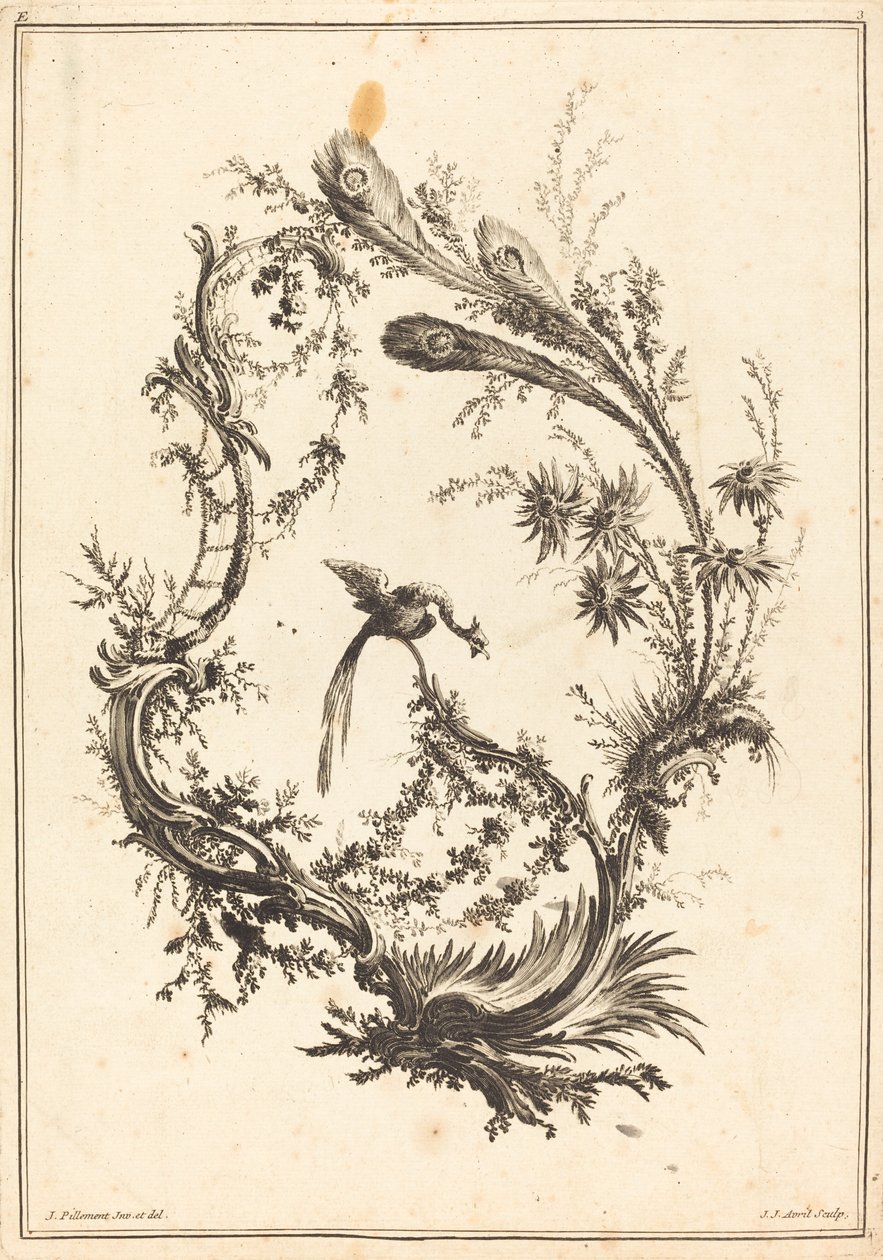 Tavus kuşu ile süsleme by Jean Jacques Avril I after Jean Baptiste Pillement