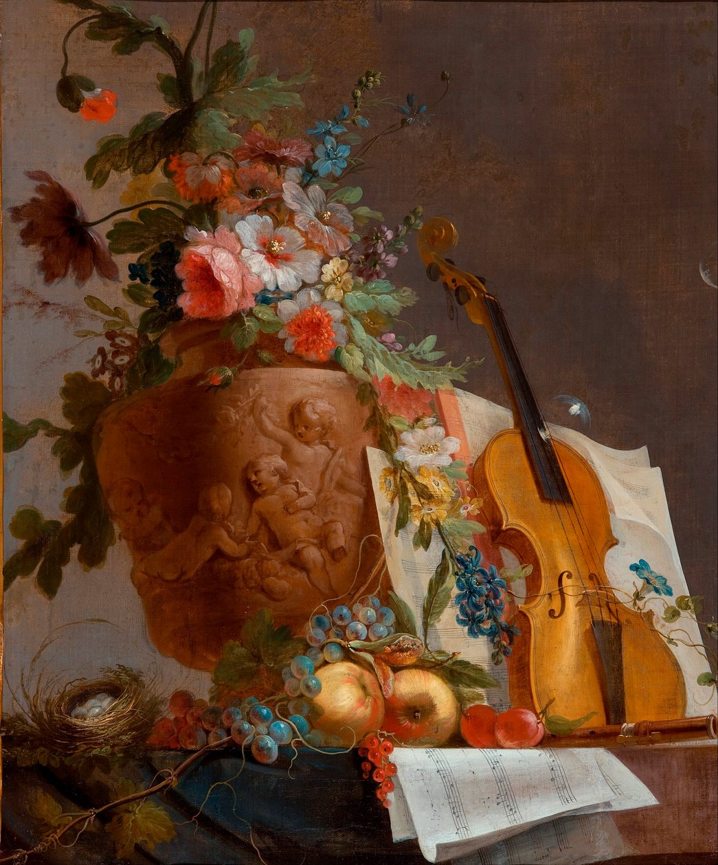 "Çiçekler ve kemanla natürmort" Tablosu Jean-Jacques Bachelier (1724-1806) yaklaşık 1750 - Tuval üzerine yağlı boya - 88.9x73.5 - Güney Avustralya Sanat Galerisi by Jean Jacques Bachelier