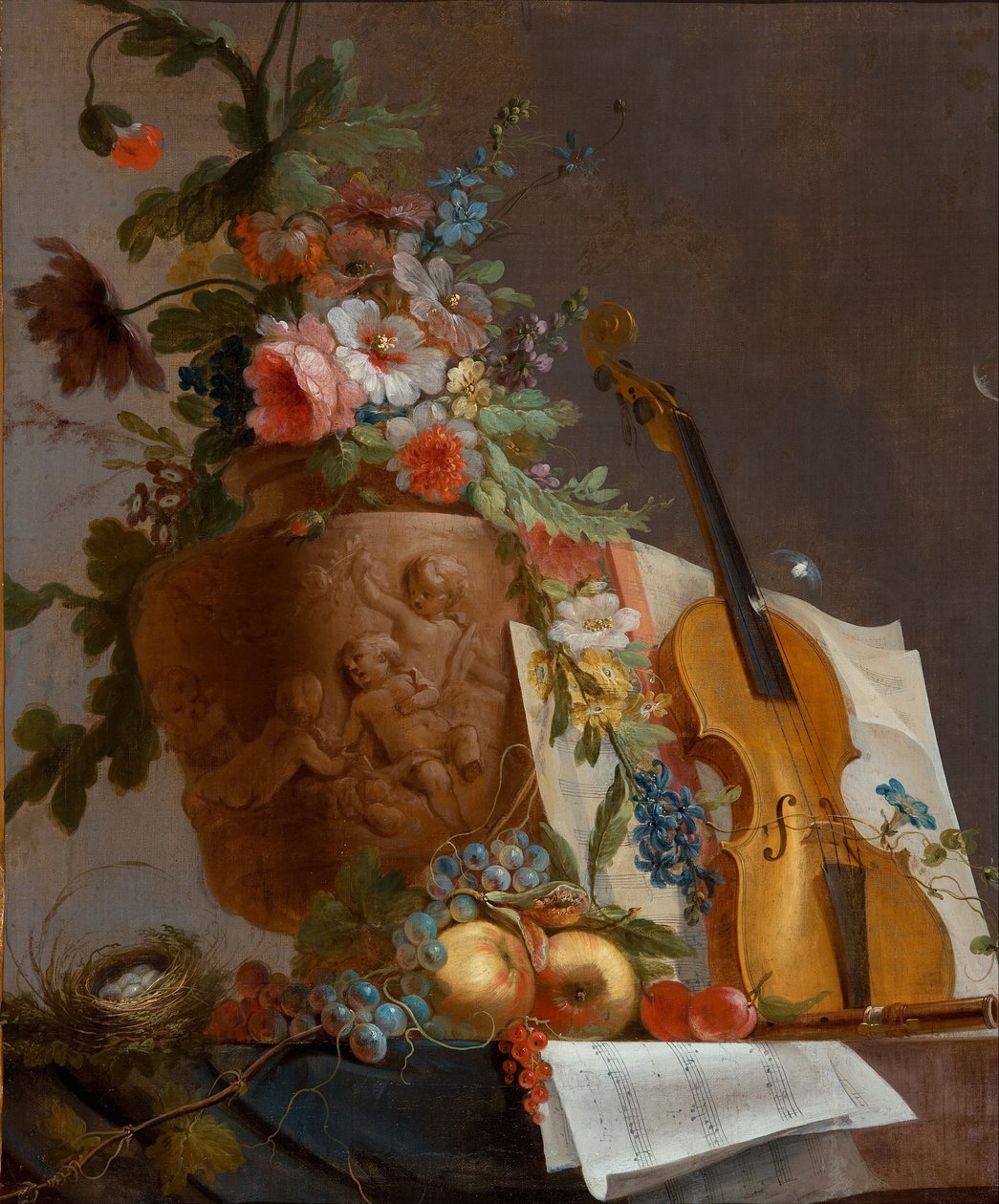 Çiçekler ve keman ile natürmort, c. 1750 by Jean Jacques Bachelier