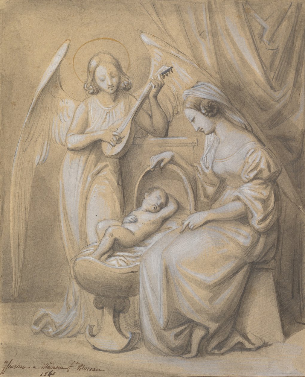 Ud Çalan Bir Meleğin Taptığı Bakire ve Çocuk, 1820-52. by Jean Jacques Feuchere