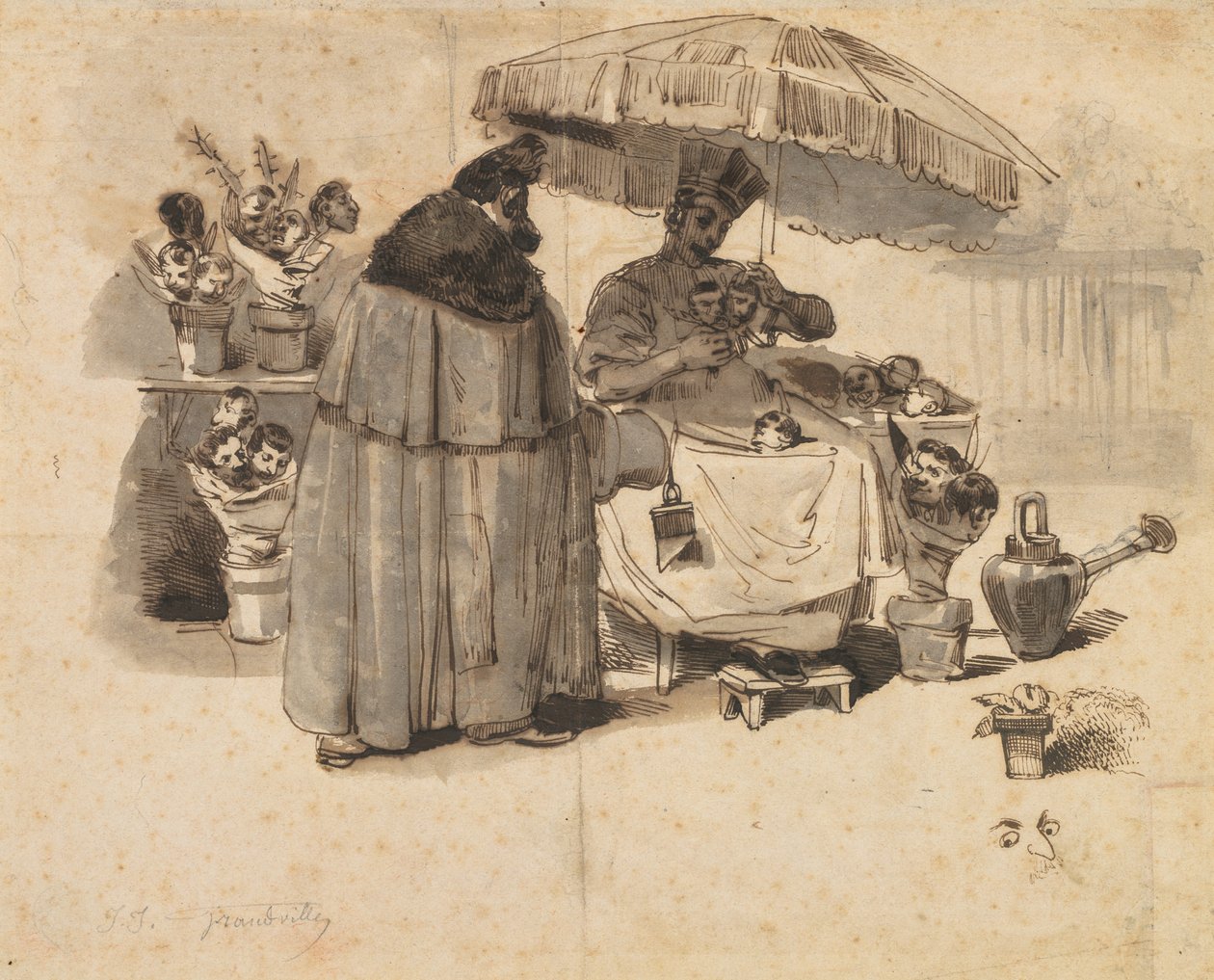"Au Bouquet de persil" (Bir Maydanoz Buketi) için çalışma by Jean Jacques Grandville