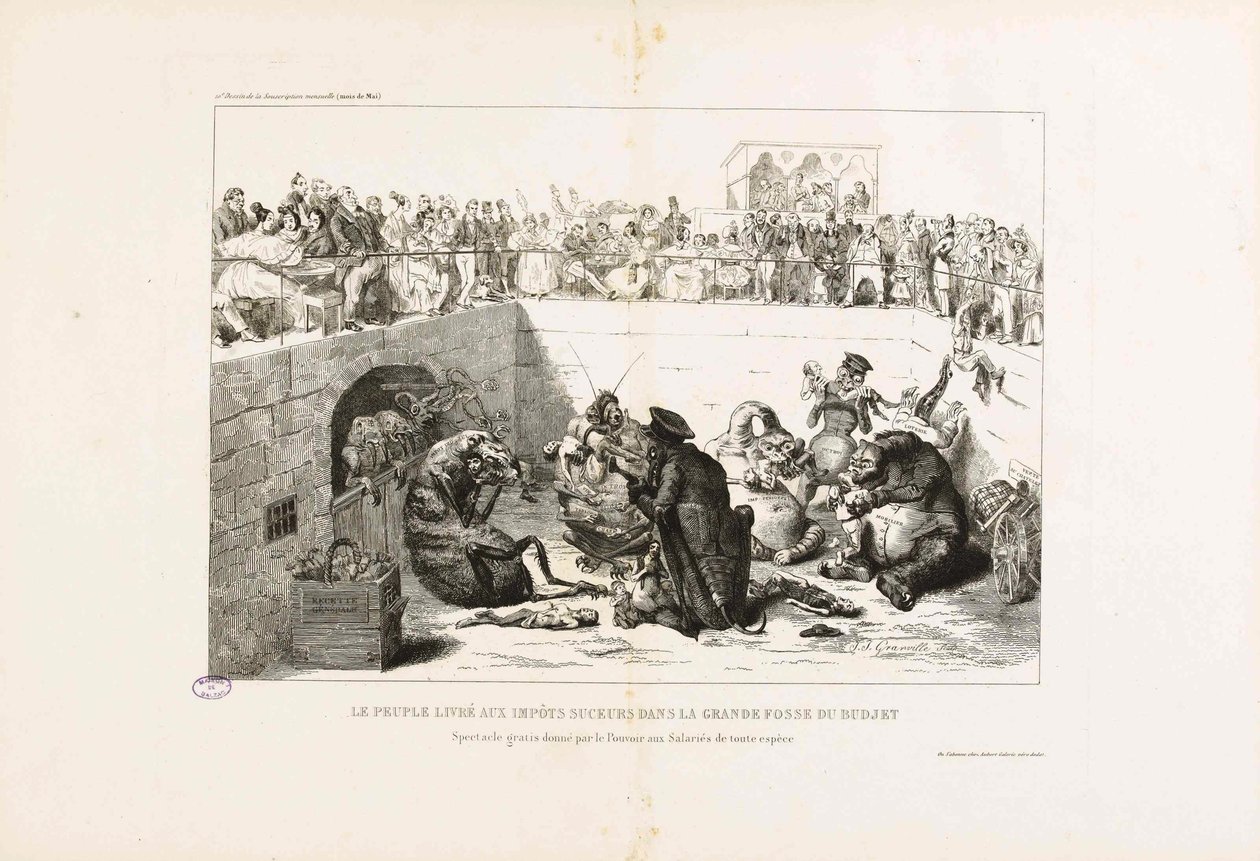 Vampir Vergilerine Teslim Edilen İnsanlar. La Karikatürden, 1833. by Jean Jacques Grandville