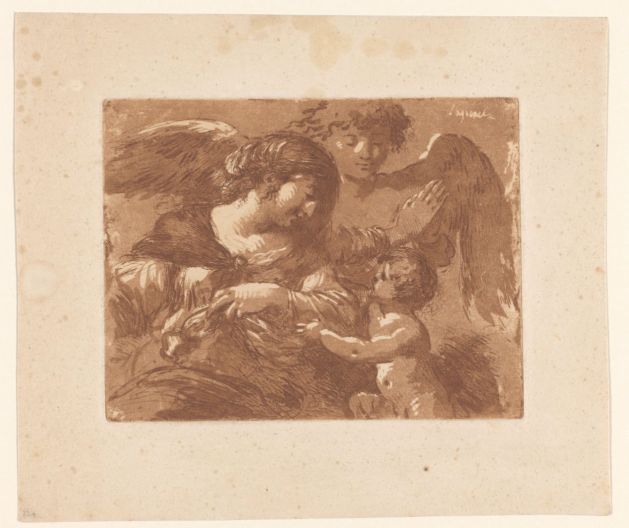 Çocuklu anne ve koruyucu melek by Jean Jacques II Lagrenee