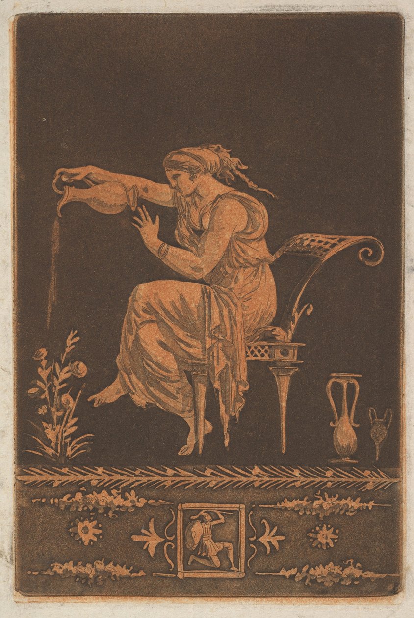 Genç dökümlü kadın, oturmuş, sulama ..., yakl. 1784. by Jean Jacques Lagrenee