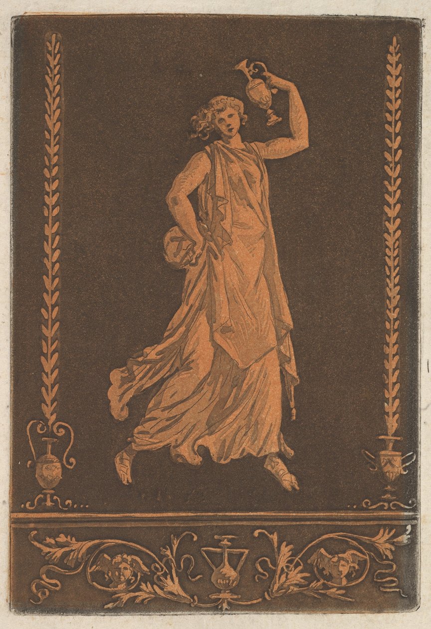 Genç dökümlü kadın, soldan sağa yürüyen, genç dökümlü bir... metal vazo, yakl. 1784. by Jean Jacques Lagrenee