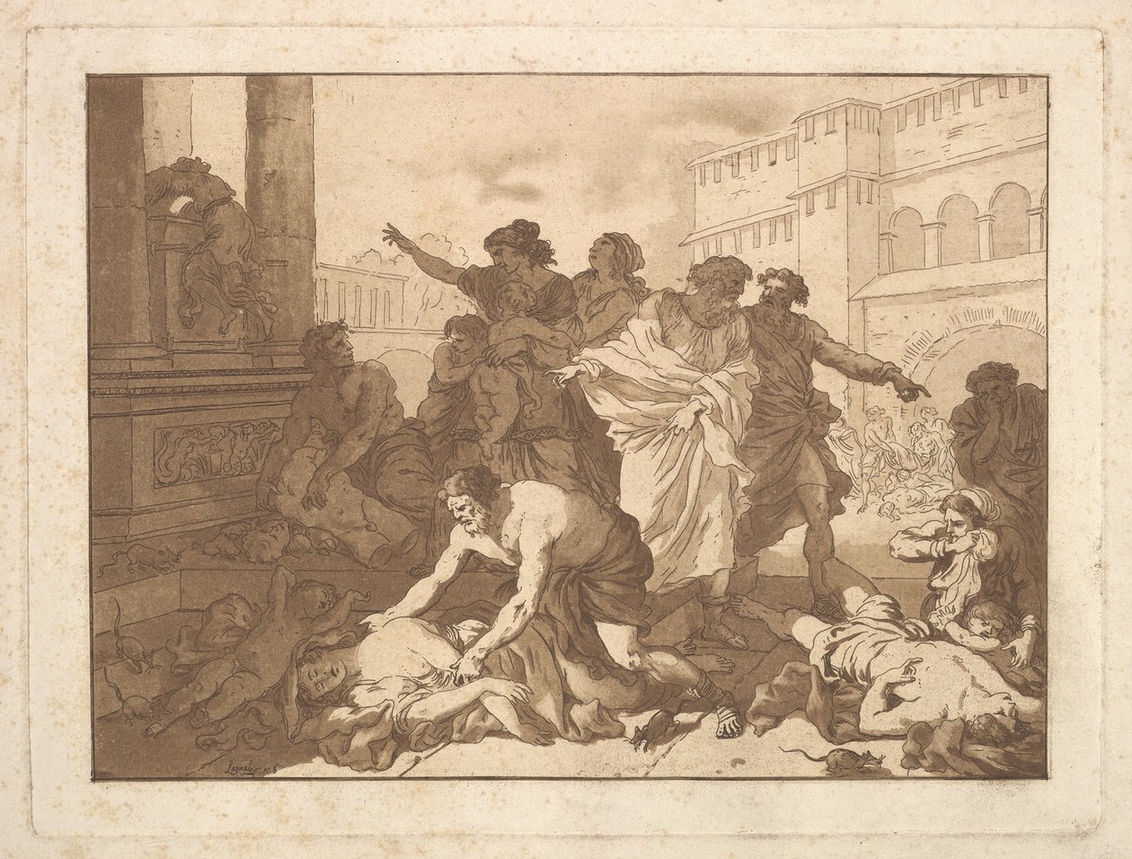 La Peste chez les Philistines Plague of the Philistines, R..., 1782-1821 içeren bir albümde. by Jean Jacques Lagrenee