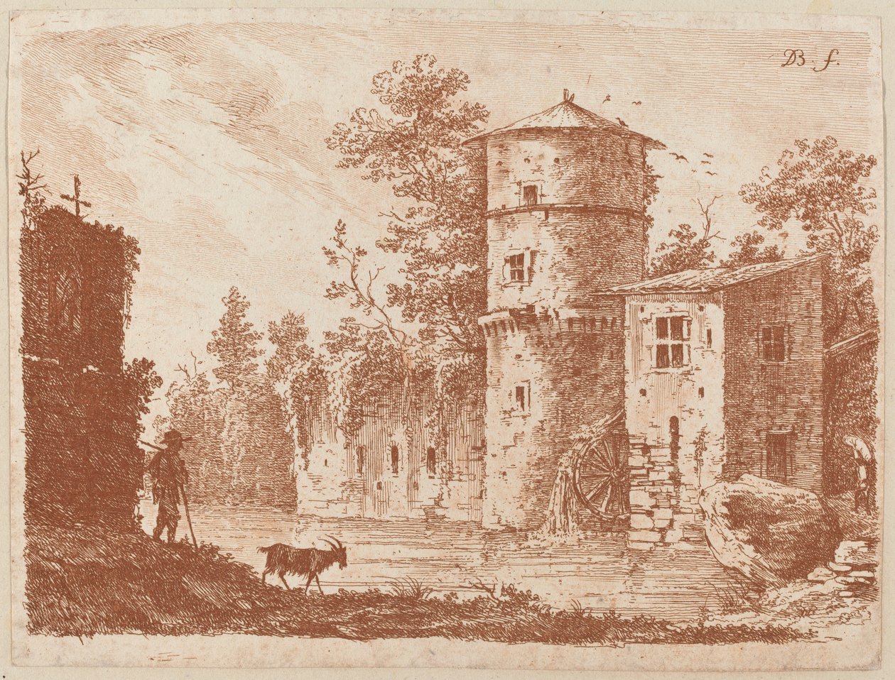 Su Değirmenindeki Antik Kule by Jean Jacques de Boissieu
