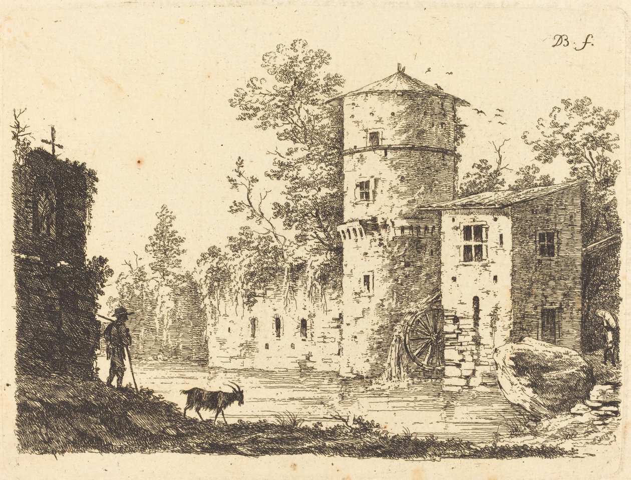 Su Değirmeni Olan Antik Kule by Jean Jacques de Boissieu