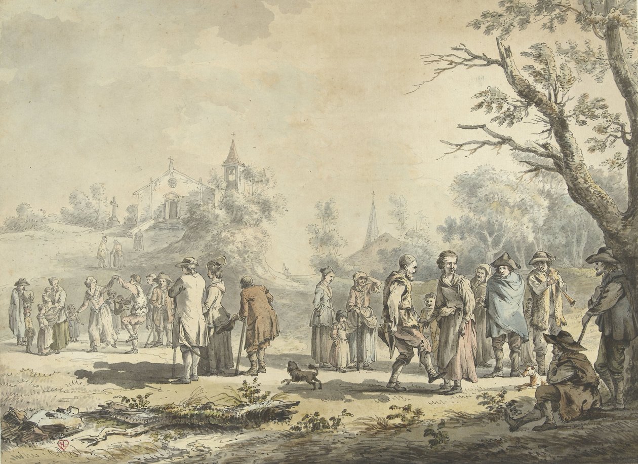Bir köyde dans eden köylüler ve seyirciler La Fête du köyünde (nesnedeki başlık) by Jean Jacques de Boissieu