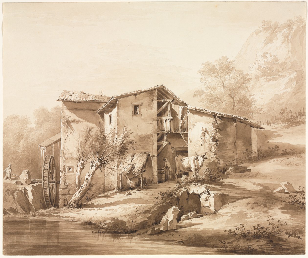 Su değirmeni ile manzara by Jean Jacques de Boissieu