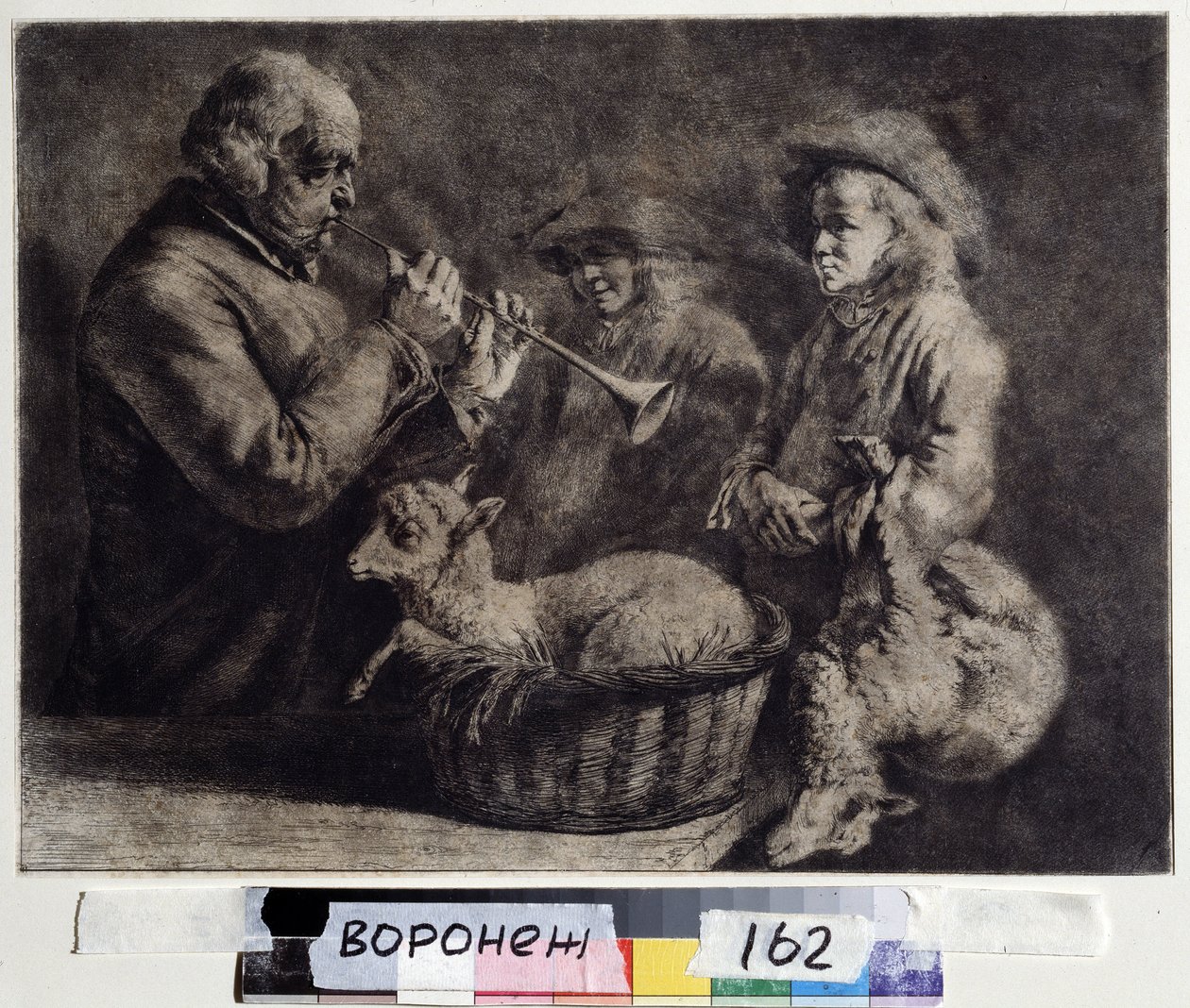 ""Oboist"" (oboist) İki çobanın önünde obua çalan müzisyen. Jean Jacques de Boissieu (1736-1810) 1772 Ivan Kramskoy (veya Kramskoi) Voronej (Voronezh), Rusya