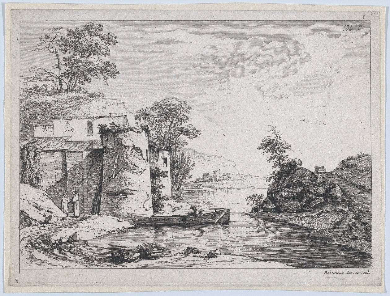 Nehir kıyısındaki Eski Kuleler, 1763. by Jean Jacques de Boissieu