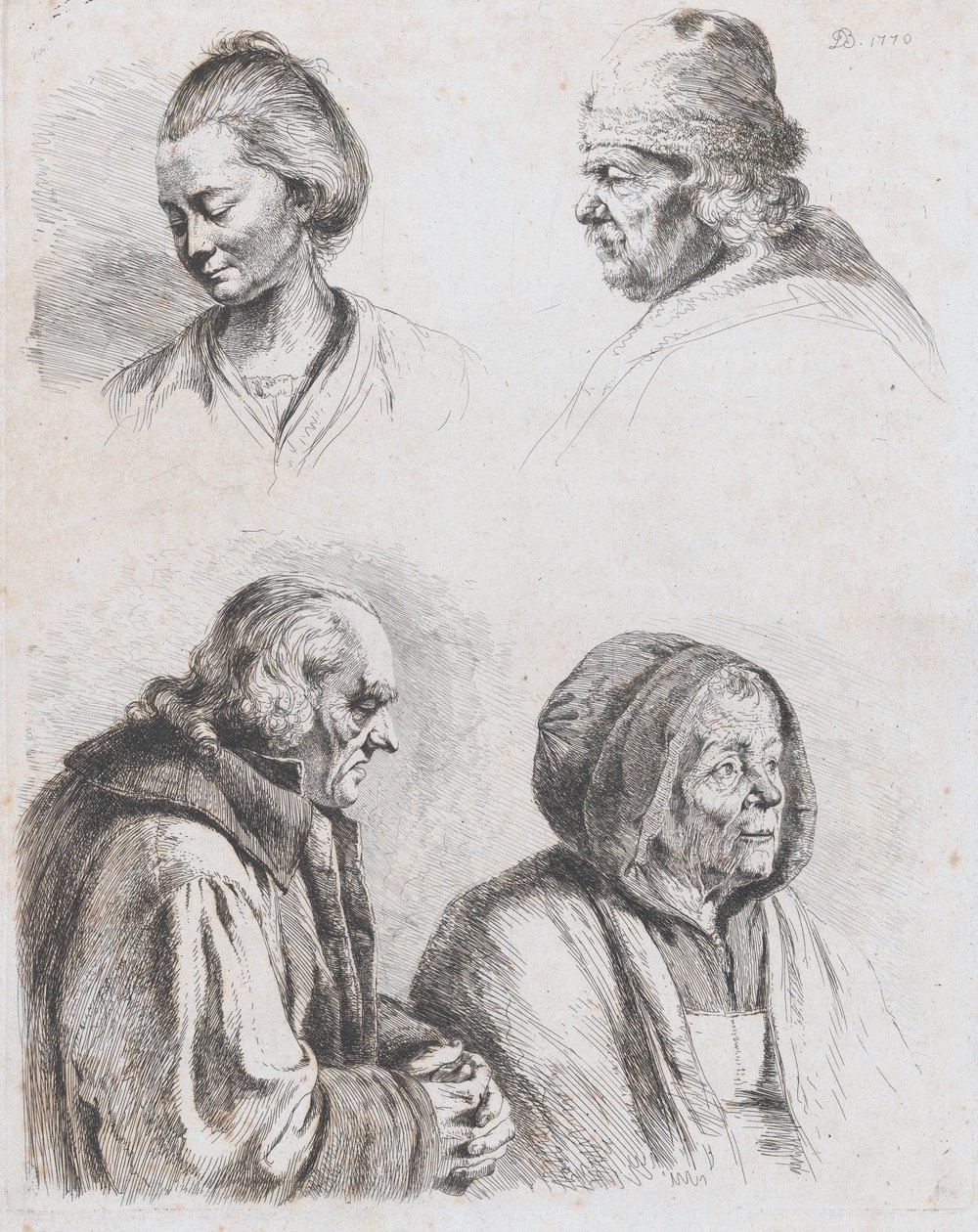 Dört Kafa Çalışması, 1770. by Jean Jacques de Boissieu