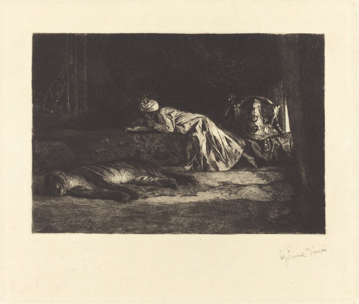Uyuyan kaplan ile oryantal iç by Jean Joseph Benjamin Constant