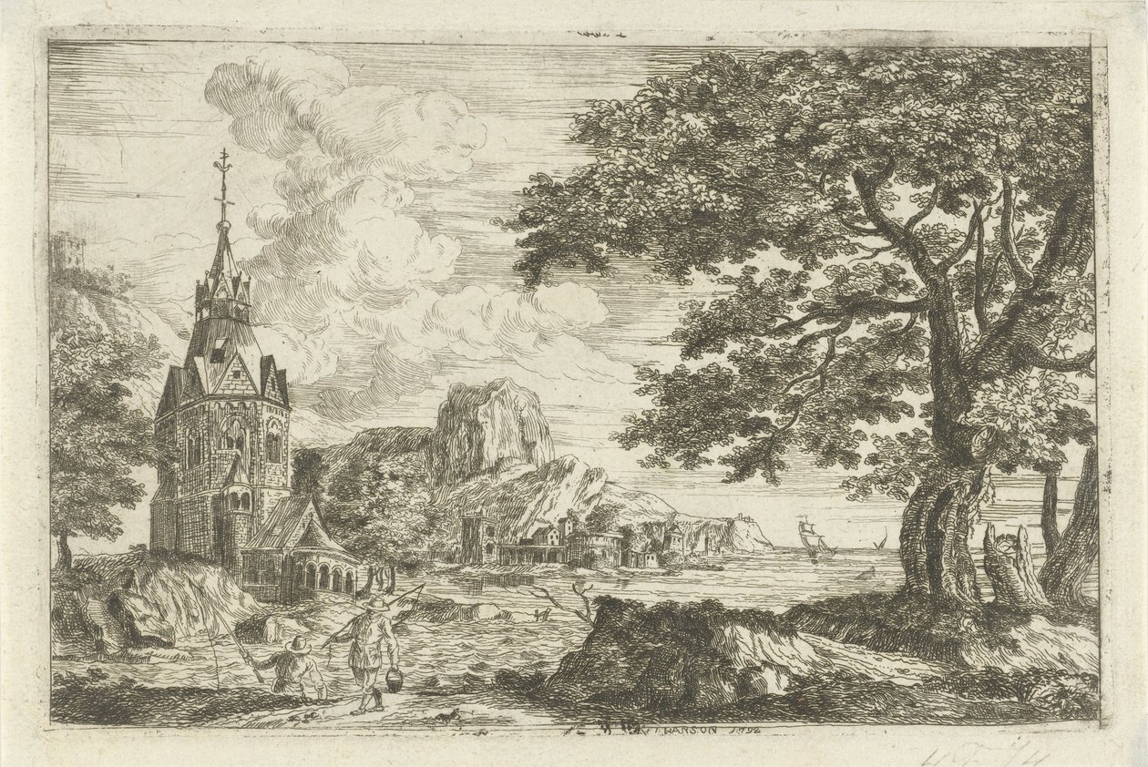 Sahildeki bir kilisede balıkçılar by Jean Joseph Hanson