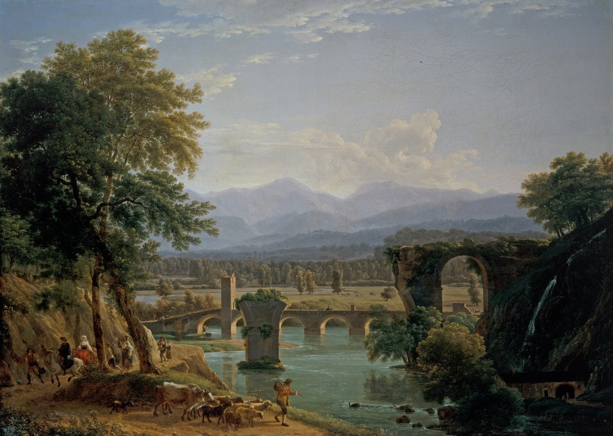 Narni kasabası yakınlarındaki Nera nehri üzerindeki Augustus köprüsü by Jean Joseph Xavier Bidauld