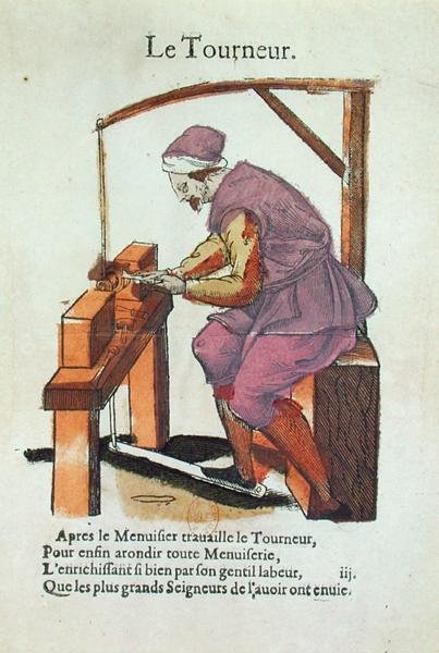 The Wood Turner (renkli gravür) by Jean Leclerc