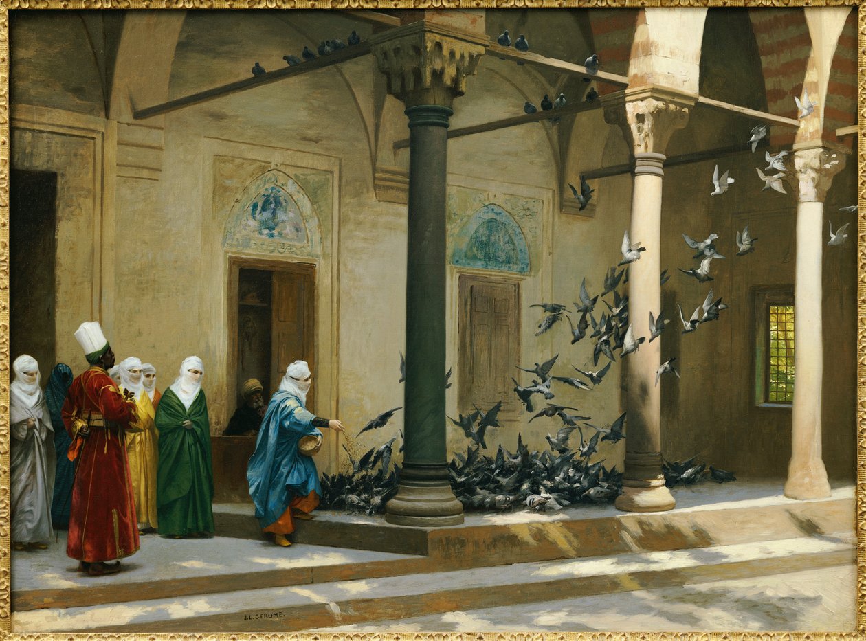 Avluda Güvercin Besleyen Harem Kadınları by Jean Leon Gerome