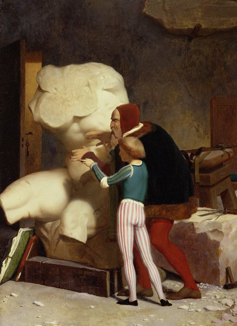 Michelangelo (1475-1564) Bir Öğrenciye Belvedere Gövdesini Gösteriyor, 1849 by Jean Leon Gerome
