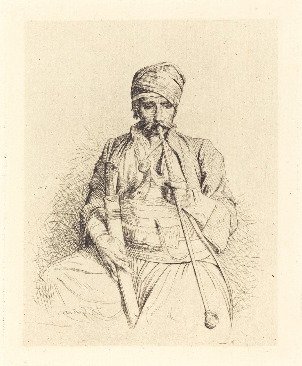 Oturan Arap Boru ile by Jean Leon Gerome