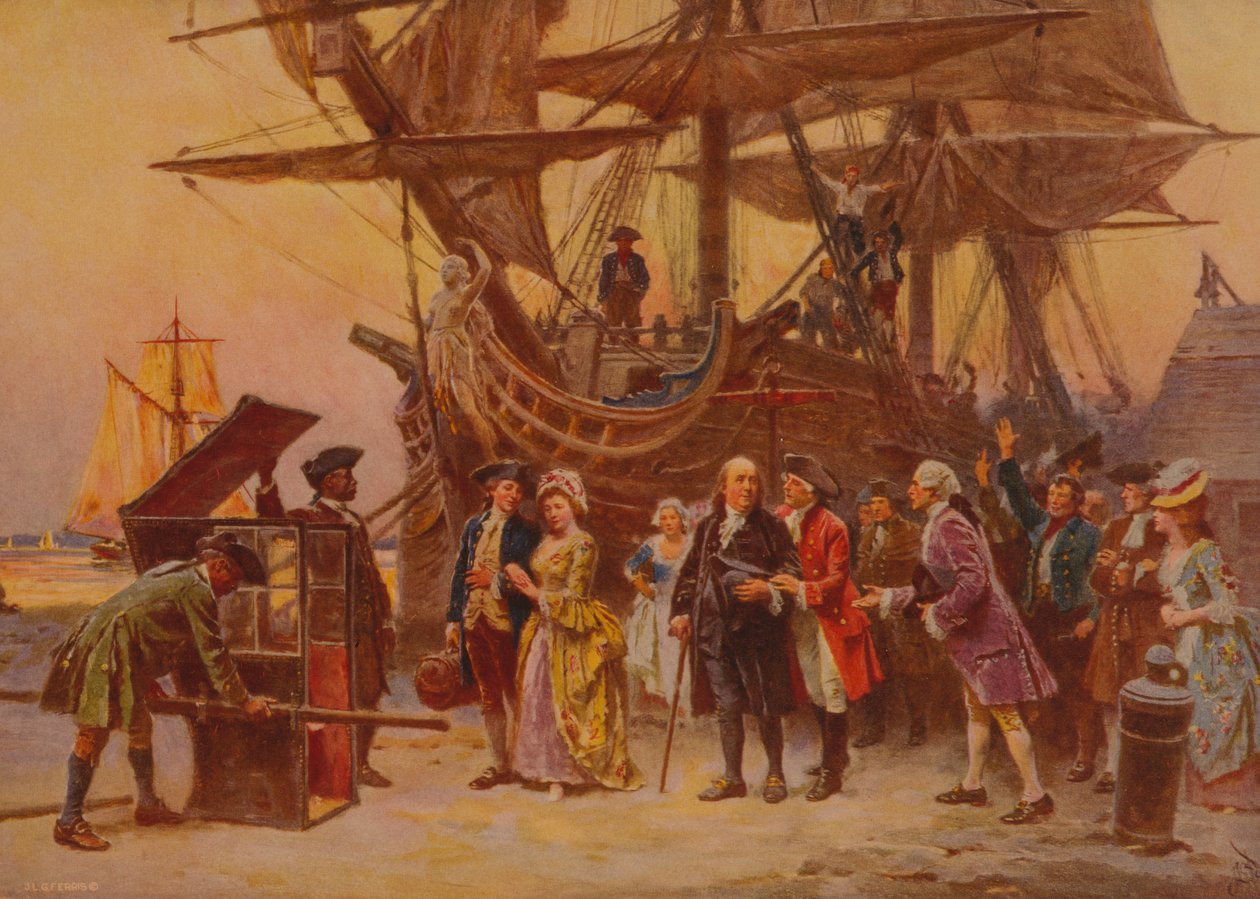 Franklin'in Philadelphia'ya dönüşü, 1930 dolayları by Jean Leon Gerome Ferris