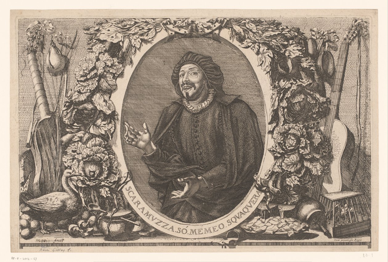 Portret van Tiberio Fiorilli in de rol van Scaramuccia (Scaramouche) by Jean Lepautre (attributed to)