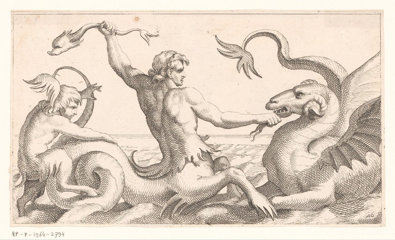 Triton bir deniz canavarıyla savaşıyor by Jean Lepautre (attributed to)