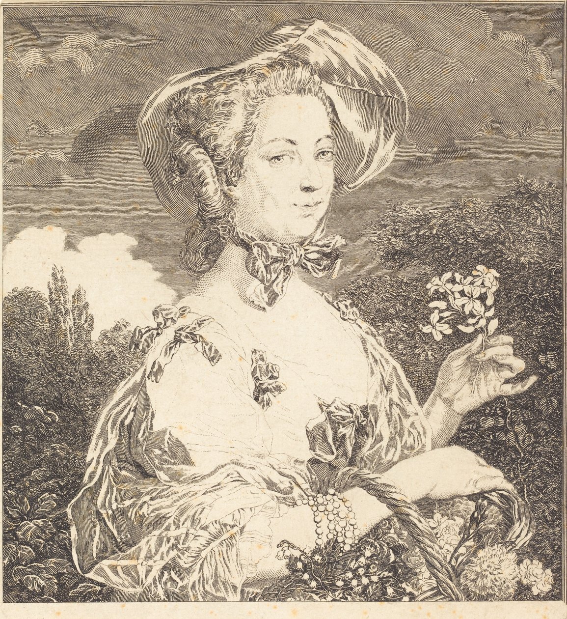 Güzel bir jardiniere olarak Marquise de Pompadour. by Jean Louis Anselin