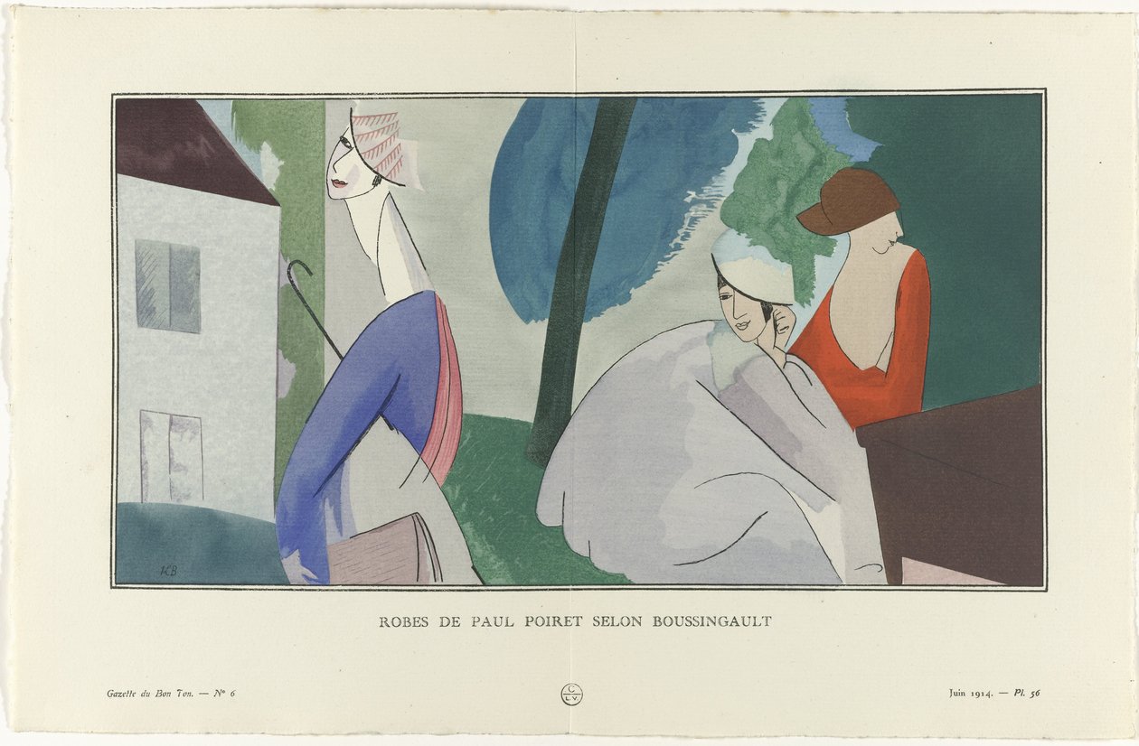 Gaz Ton du Bon Ton, 1914 - No. 6, Pl. 56: Robes de Paul Poiret selon Boussingault (nesne üzerindeki başlık) by Jean Louis Boussingault