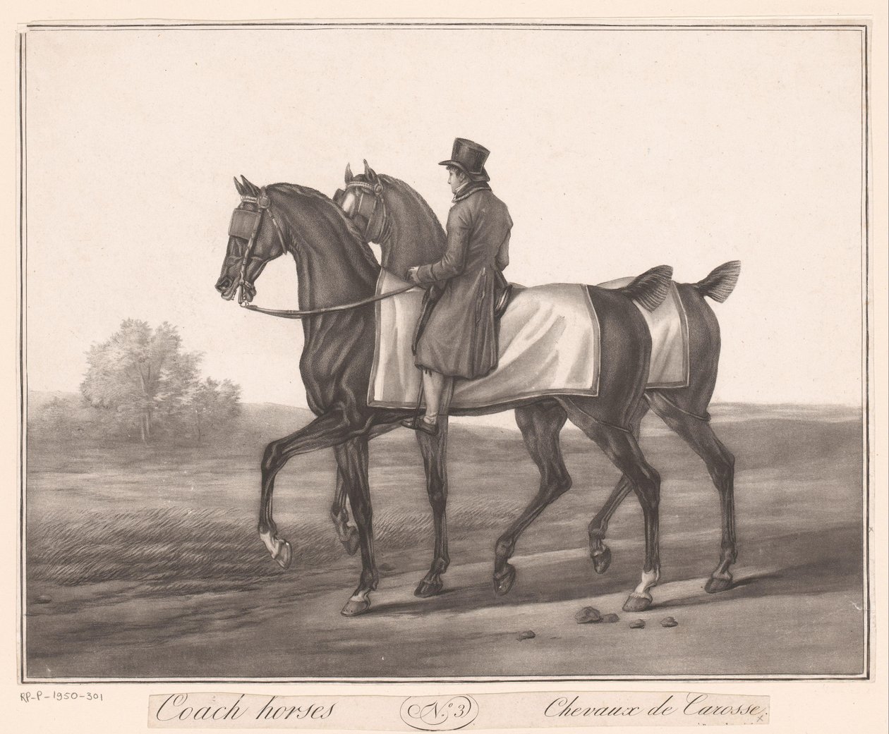 Binici iki ata eşlik ediyor Chevaux de Carosse (nesne üzerindeki başlık) by Jean Louis Darcis (attributed to)