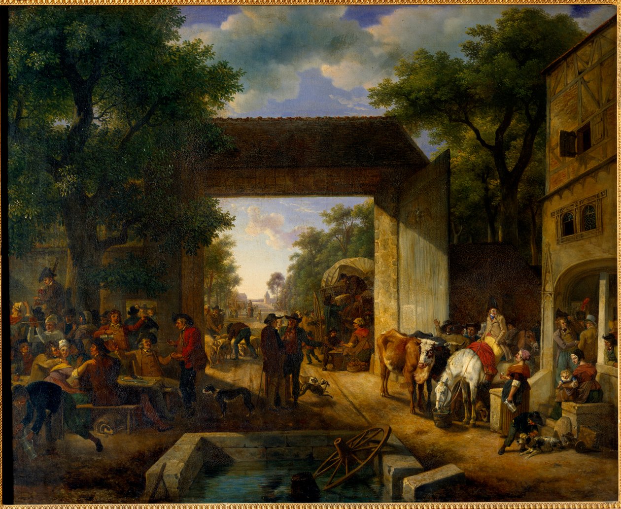 Bir hanın kapısında panayır Jean Louis Demarne (1744-1829) 19. yüzyıl Güneşi. 0,5x0,6 m by Jean Louis Demarne