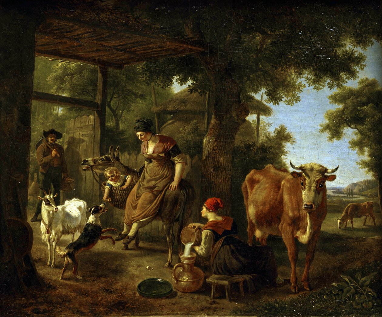 Çiftlikte. Kırsal yaşamdan bir sahne par Demarne, Jean-Louis (Jean Louis de Marne ou de Marnette) (yaklaşık 1752-1829). Tuval üzerine yağlı boya, 18. Yüzyılın İkinci Yarısı, Devlet A. Radishchev Sanat Müzesi, Saratov by Jean Louis Demarne
