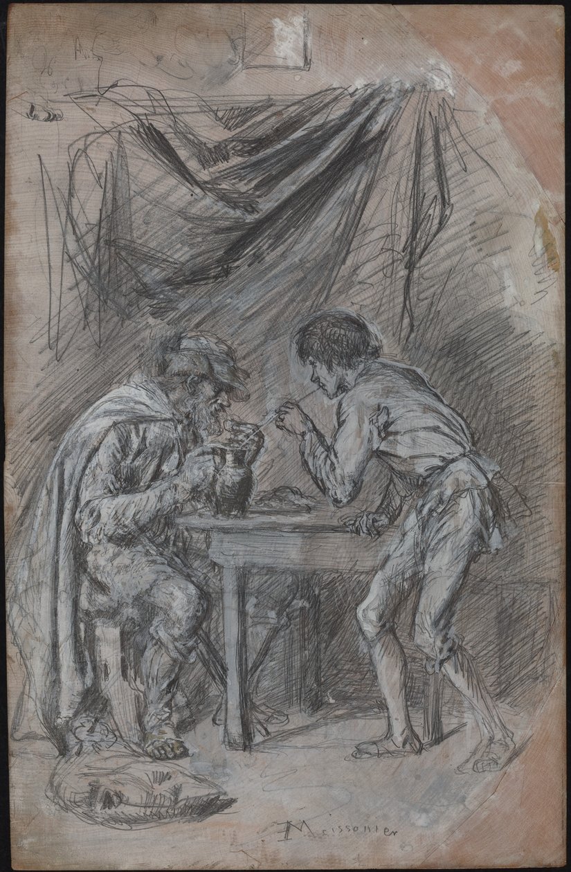 Lazarillo de Tormes Kör Bir Adamdan İçecek Çalıyor by Jean-Louis Ernest Meissonier