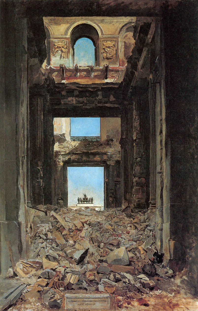 1871, 1877 Komününden Sonra Tuileries Sarayı Harabeleri. by Jean Louis Ernest Meissonier