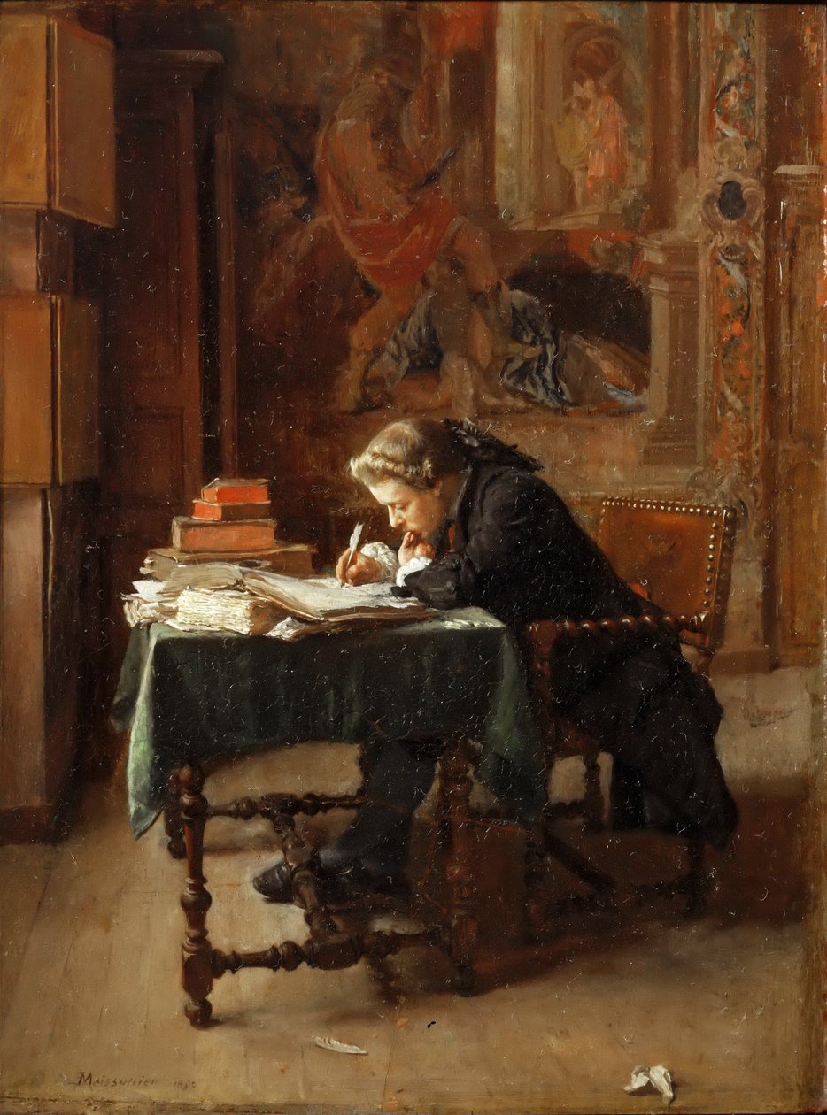 genç adam, yazma by Jean Louis Ernest Meissonier